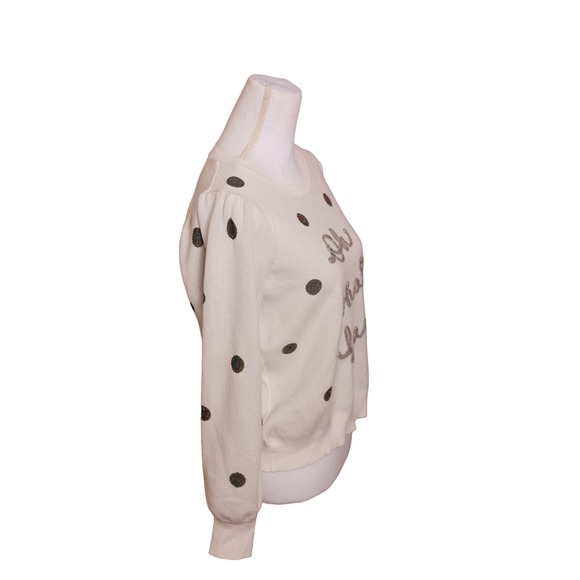 No Comment chunky white silver sweater polka-dot OH WHAT FUN sz large - Picture 3 of 6